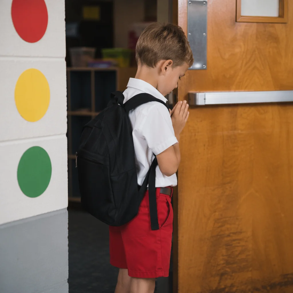 Child Praying Before School Classroom