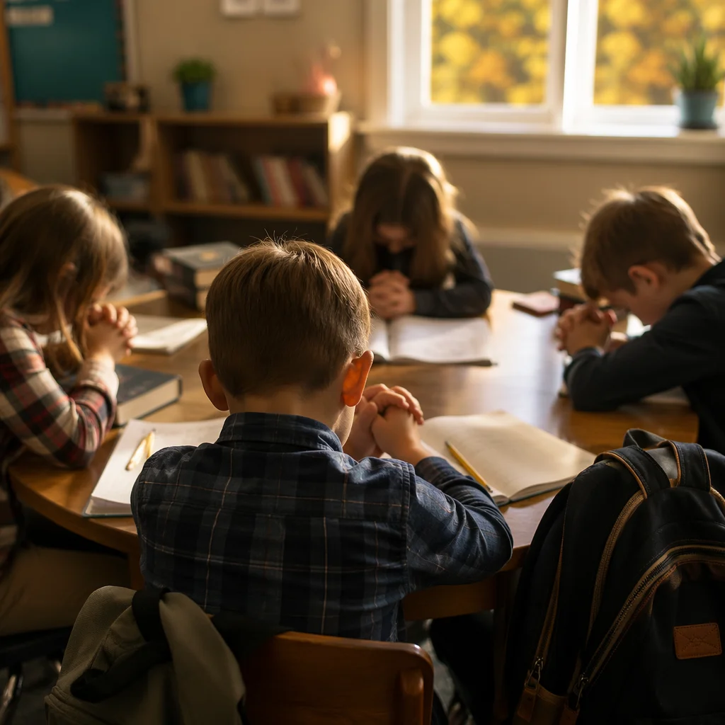 Children Praying Before First School Lesson