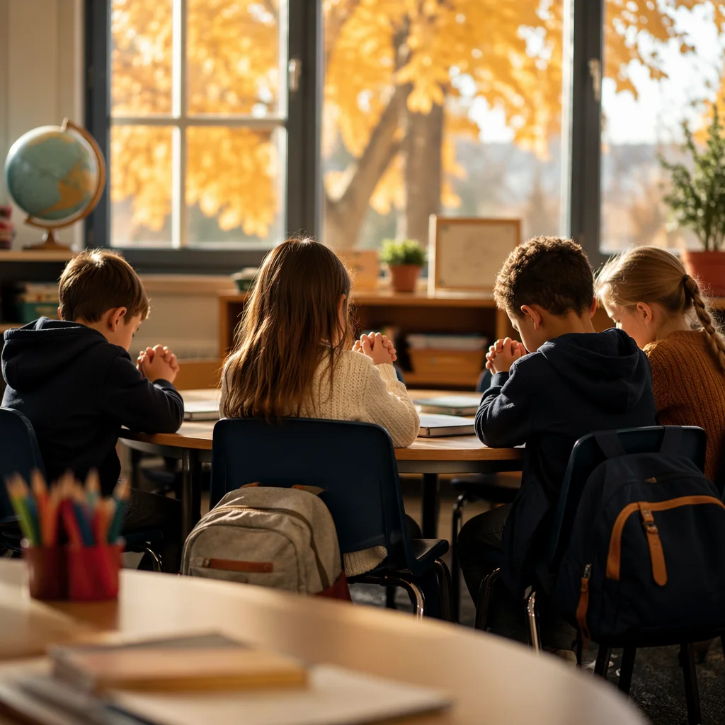 Back to School Prayer in Autumn Classroom