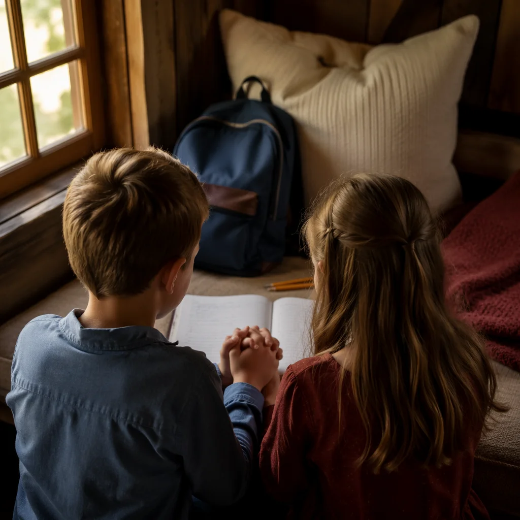 Children Praying Before First School Day