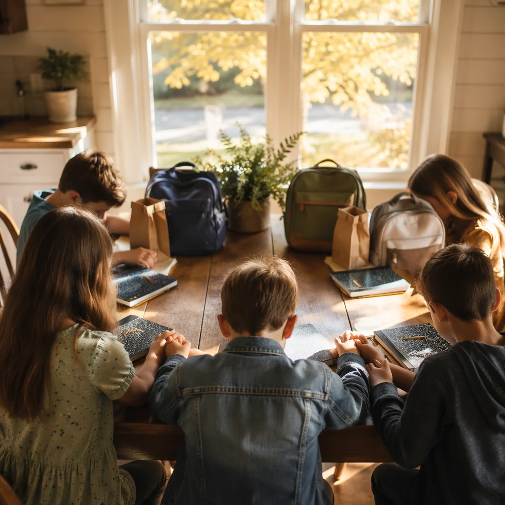 Children Praying Before First School Day