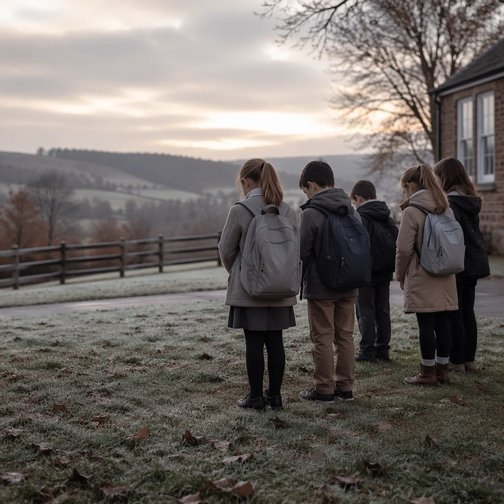 Children Praying Before School at Dawn