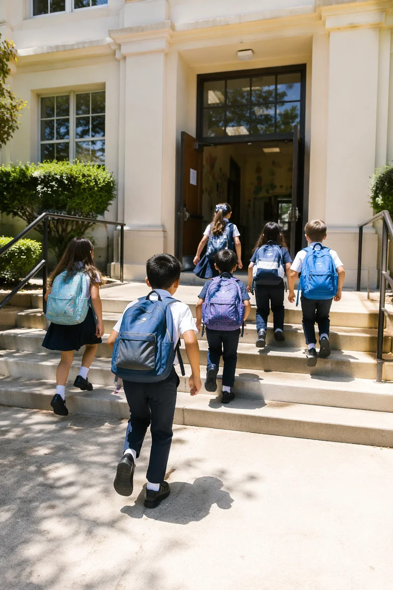 Children Enter School After Morning Prayer