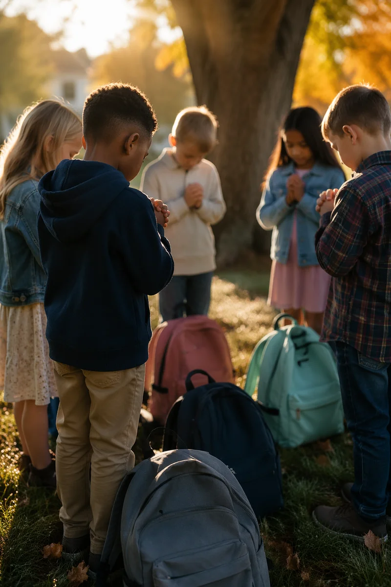 Children Praying Before First School Day