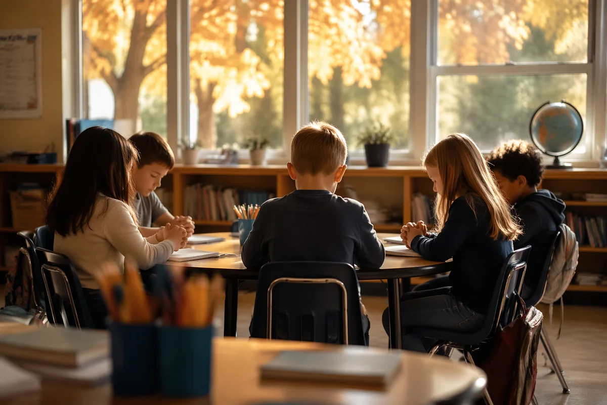 Back to School Prayer in Autumn Classroom