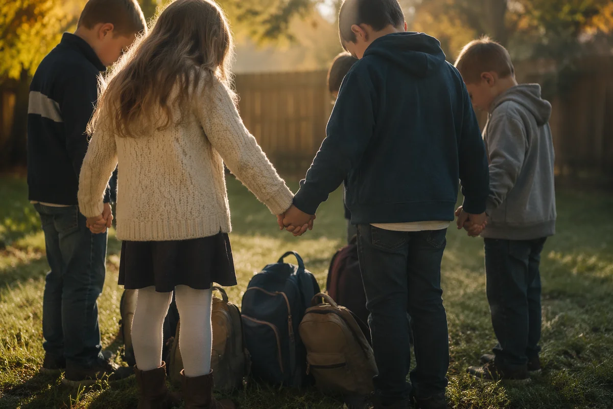 Children Praying Before First Day of School