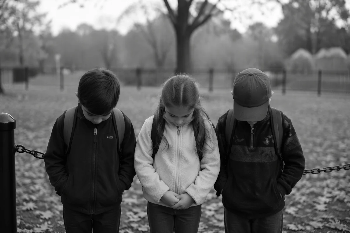 Children Praying Before School in Autumn