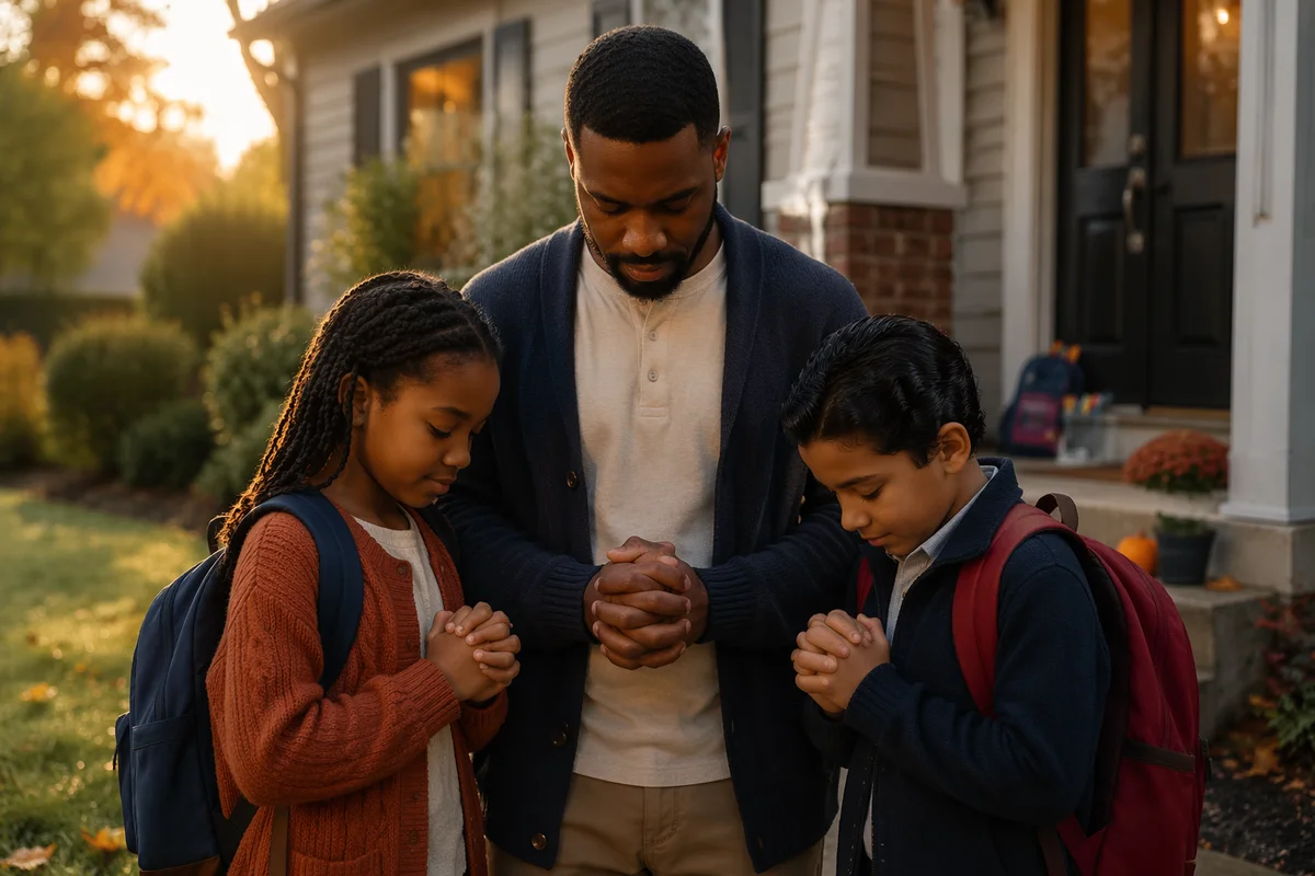 Family Prayer Before School at Sunrise