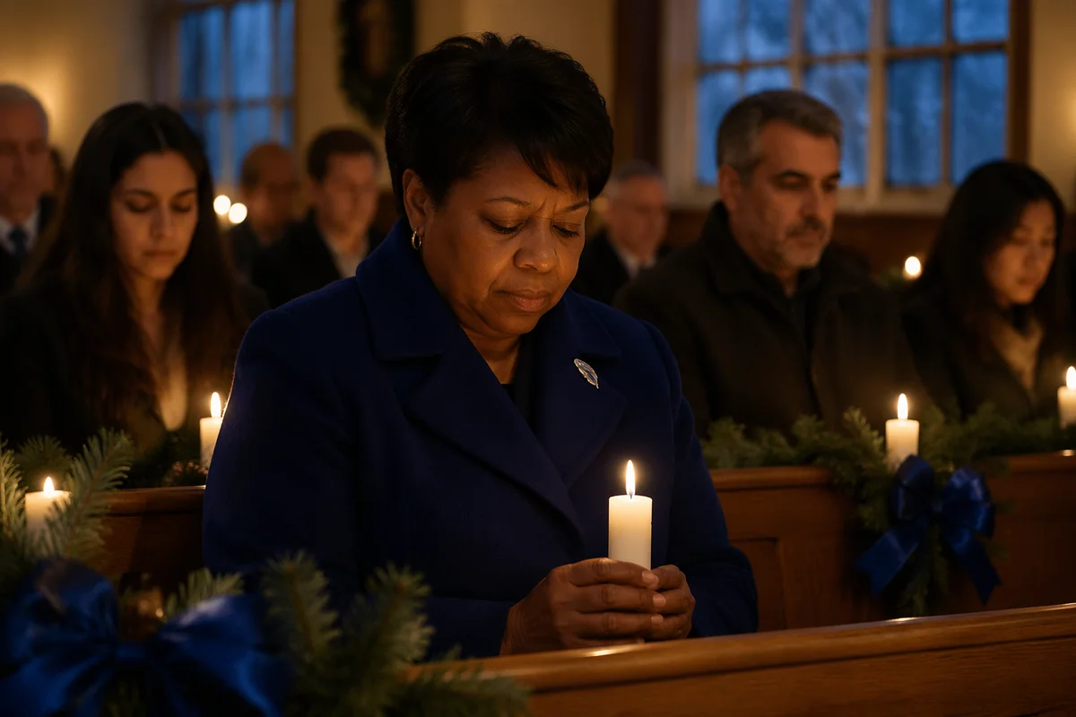 Woman Holding Candle in Chapel at Christmas