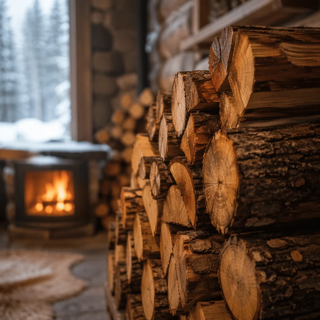 Cozy Winter Cabin Firewood Close-Up