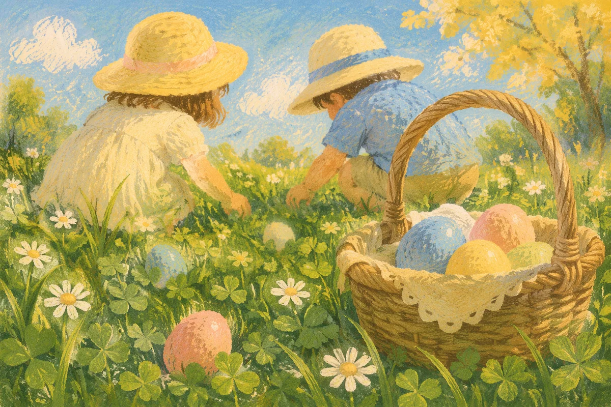 Sunny Easter Egg Hunt on Spring Lawn