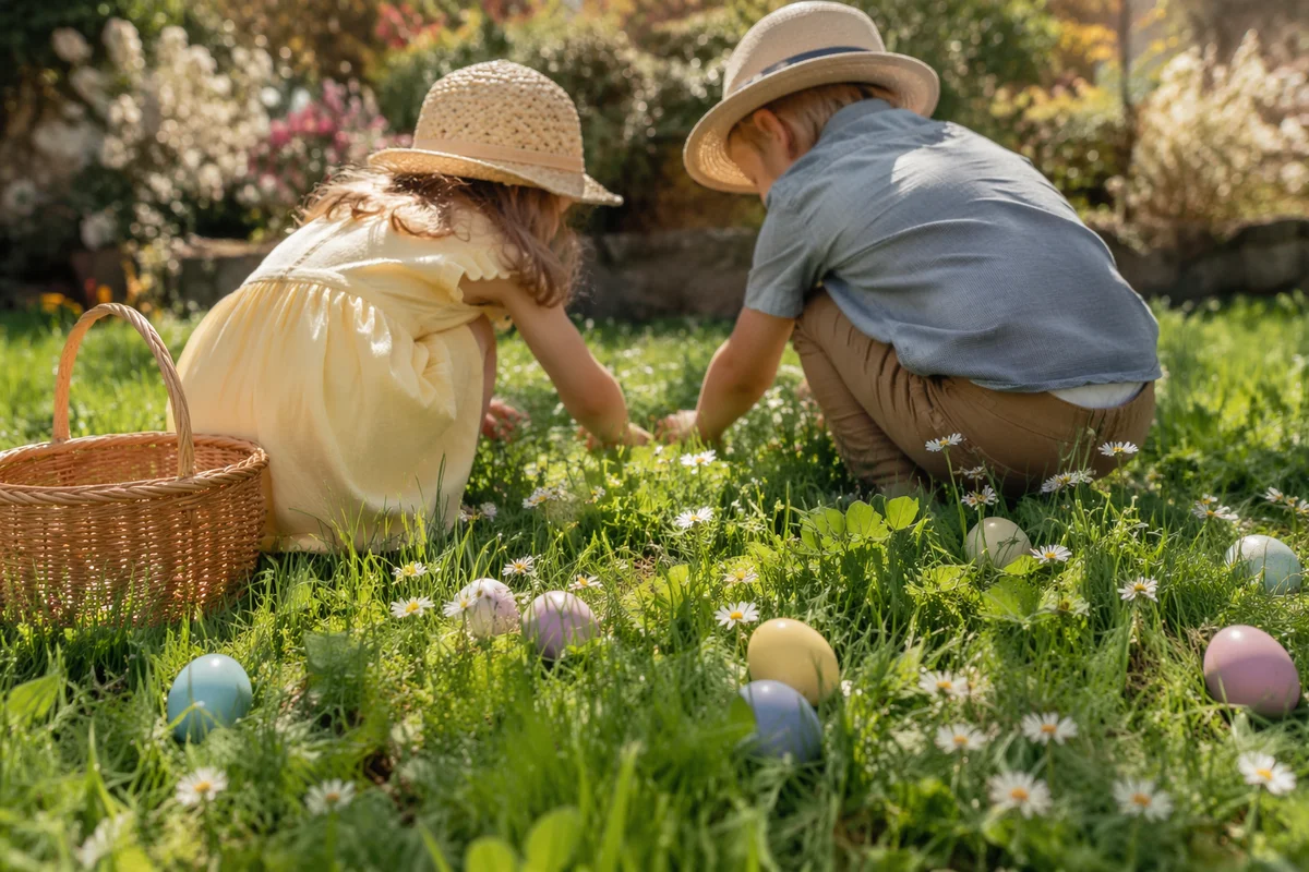 Sunny Easter Egg Hunt in Spring Grass