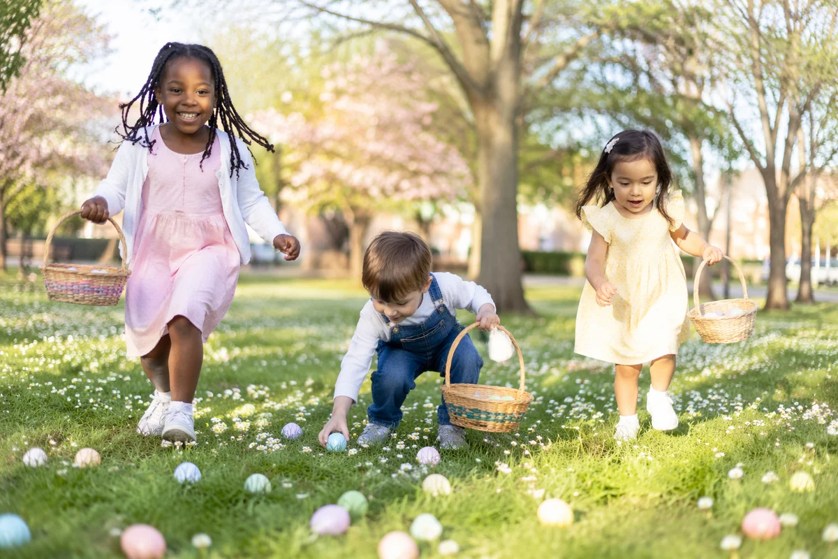 Children Easter Egg Hunt in Sunny Park