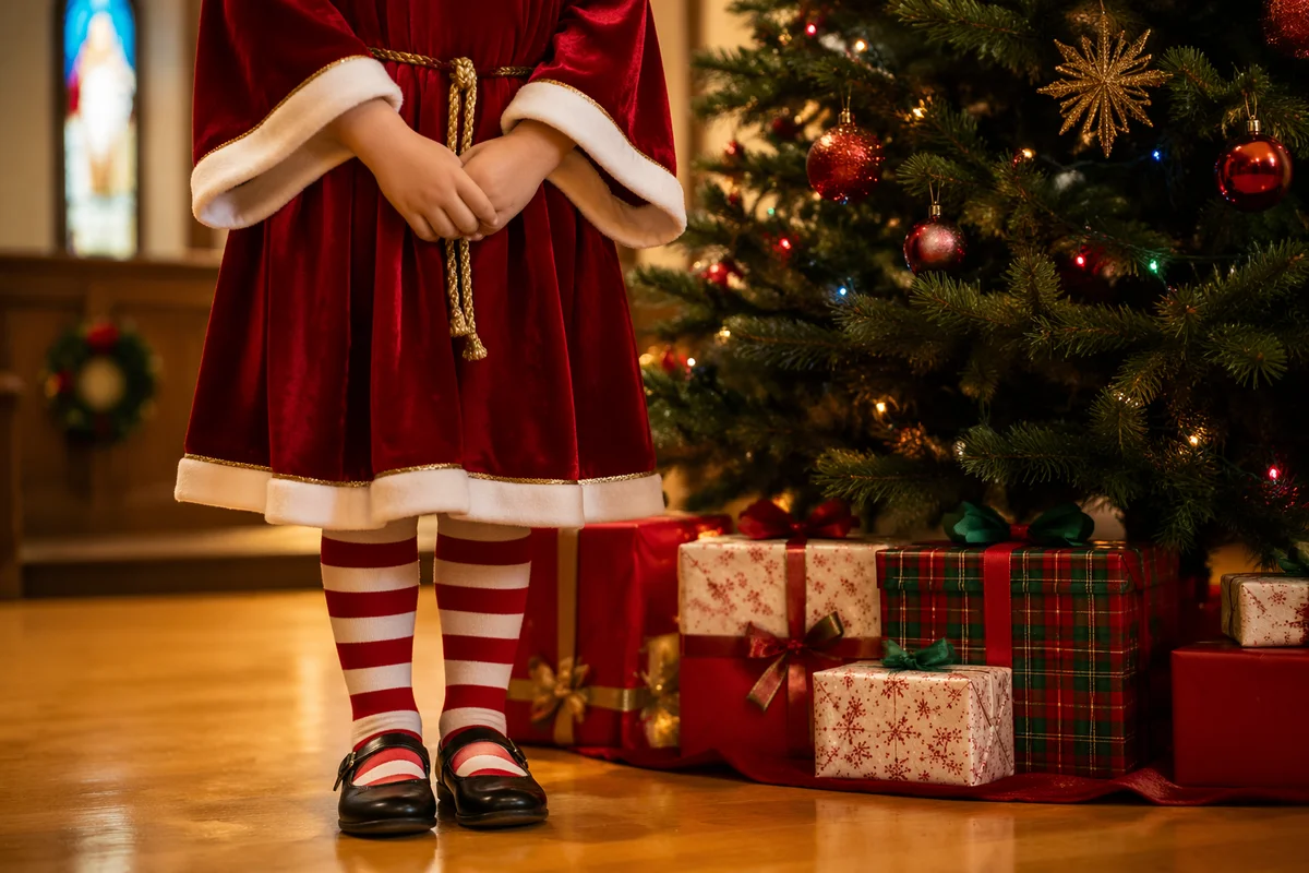 Child Angel Robe by Christmas Tree
