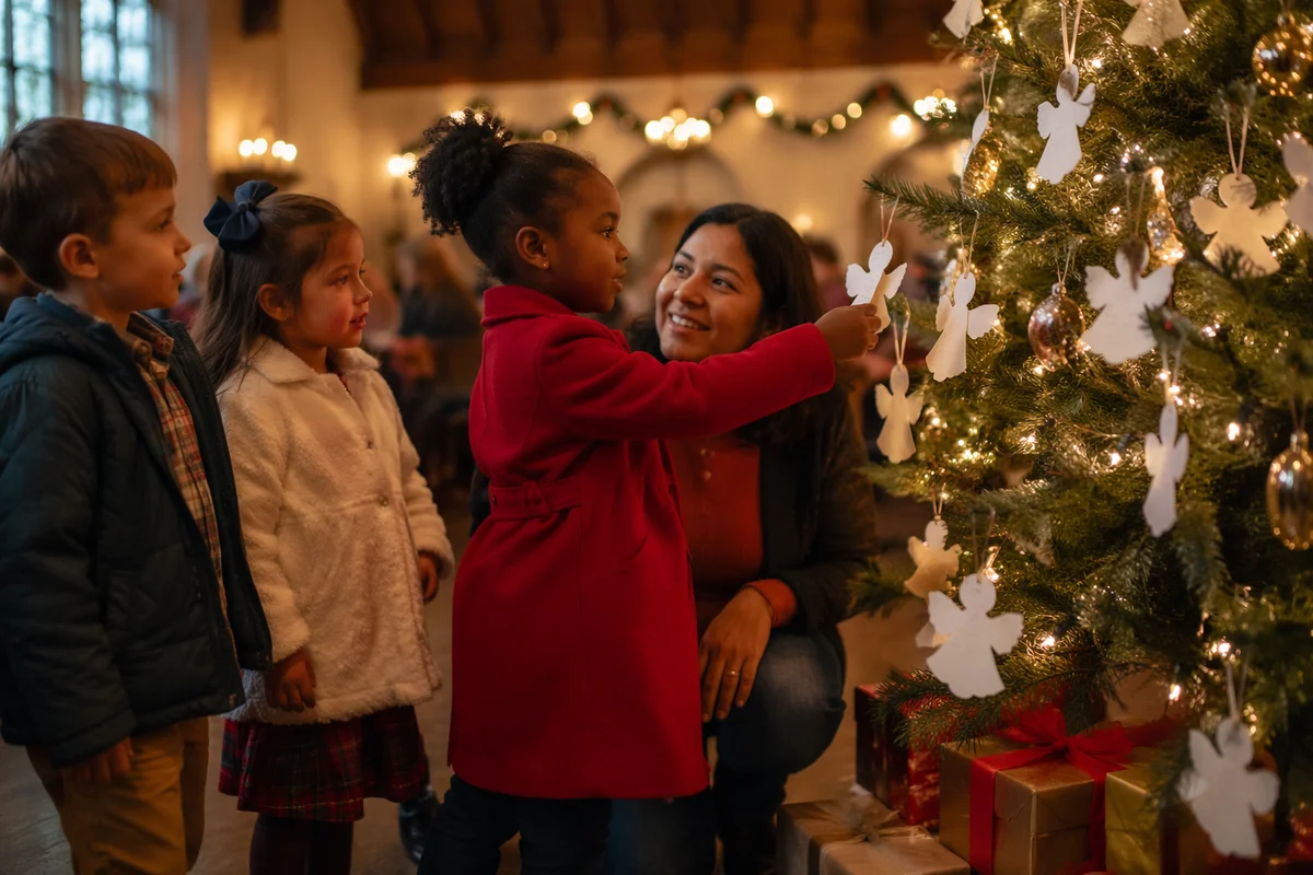 Children Around Christmas Angel Tree
