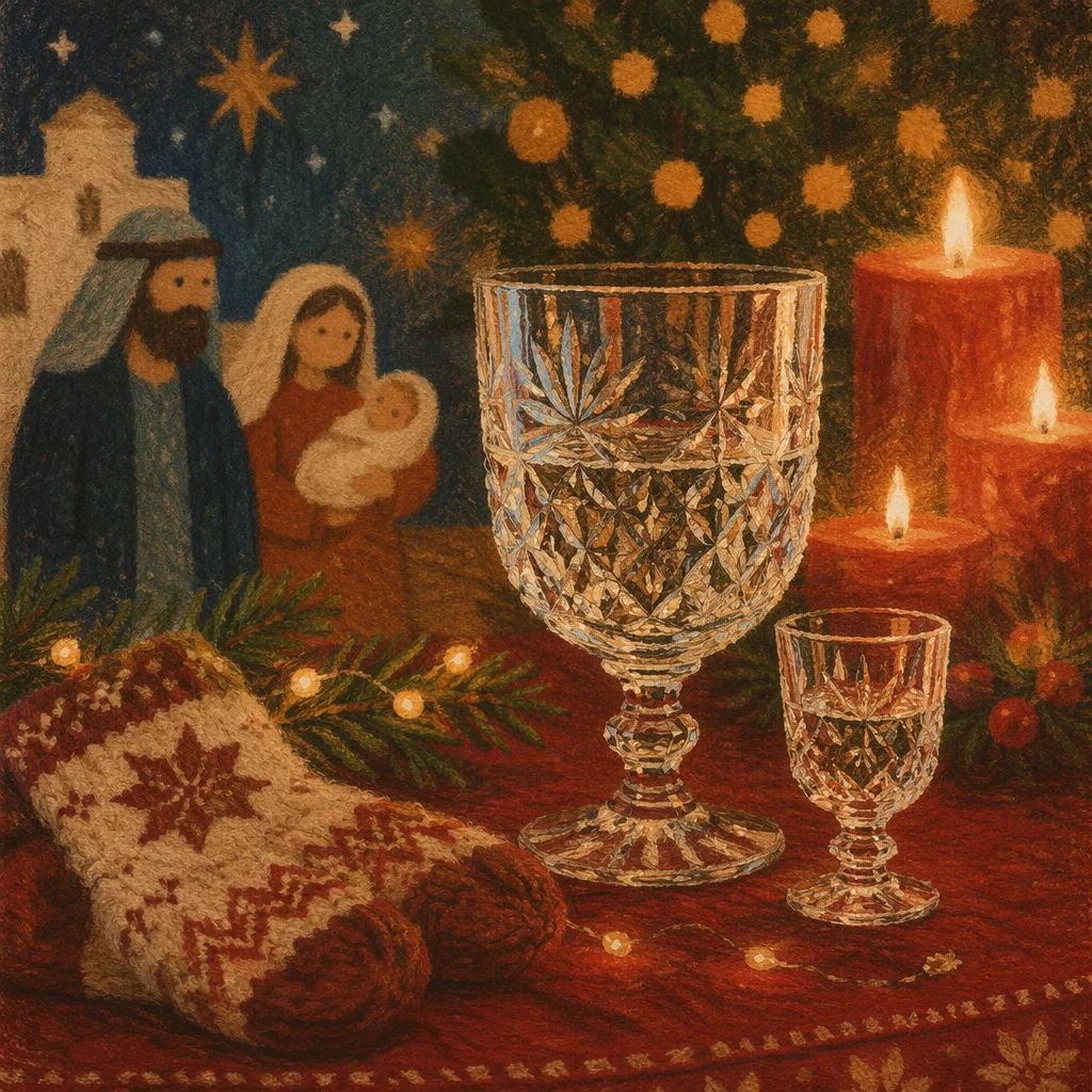 Warm Christmas Candles and Glass Goblet Bokeh