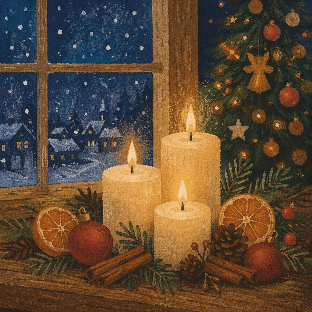 Warm Christmas Candles with Golden Bokeh