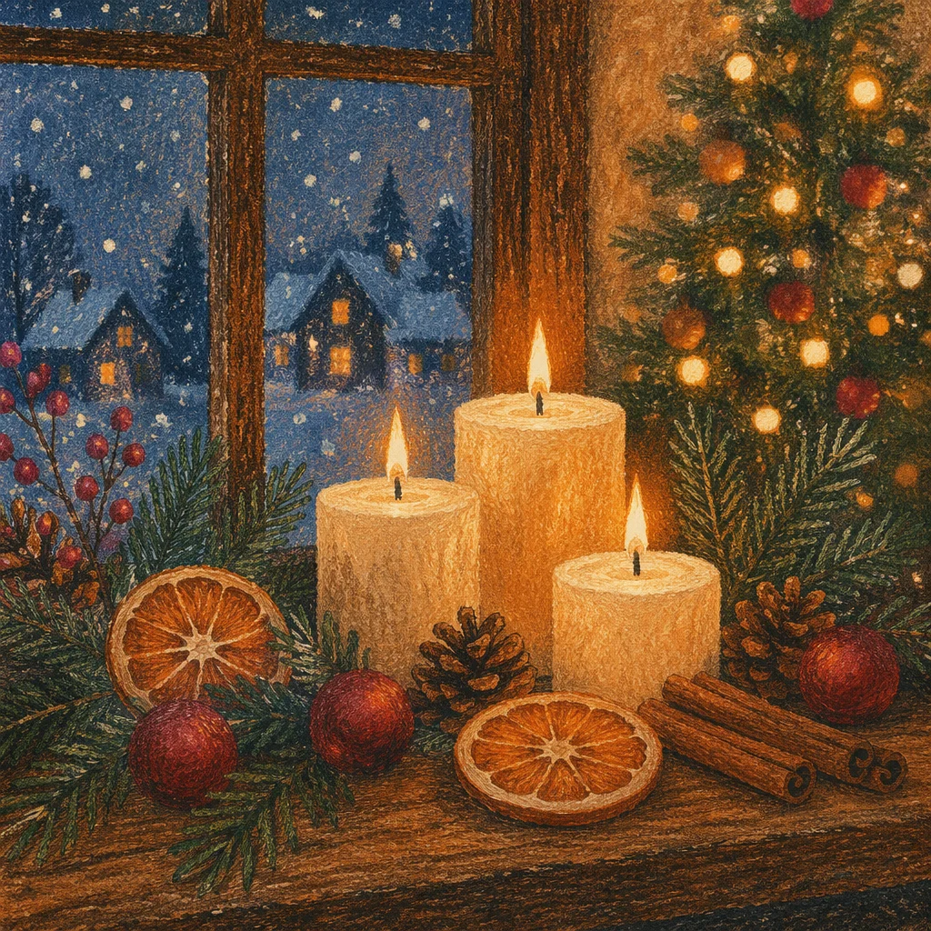 Warm Christmas Candles with Golden Bokeh