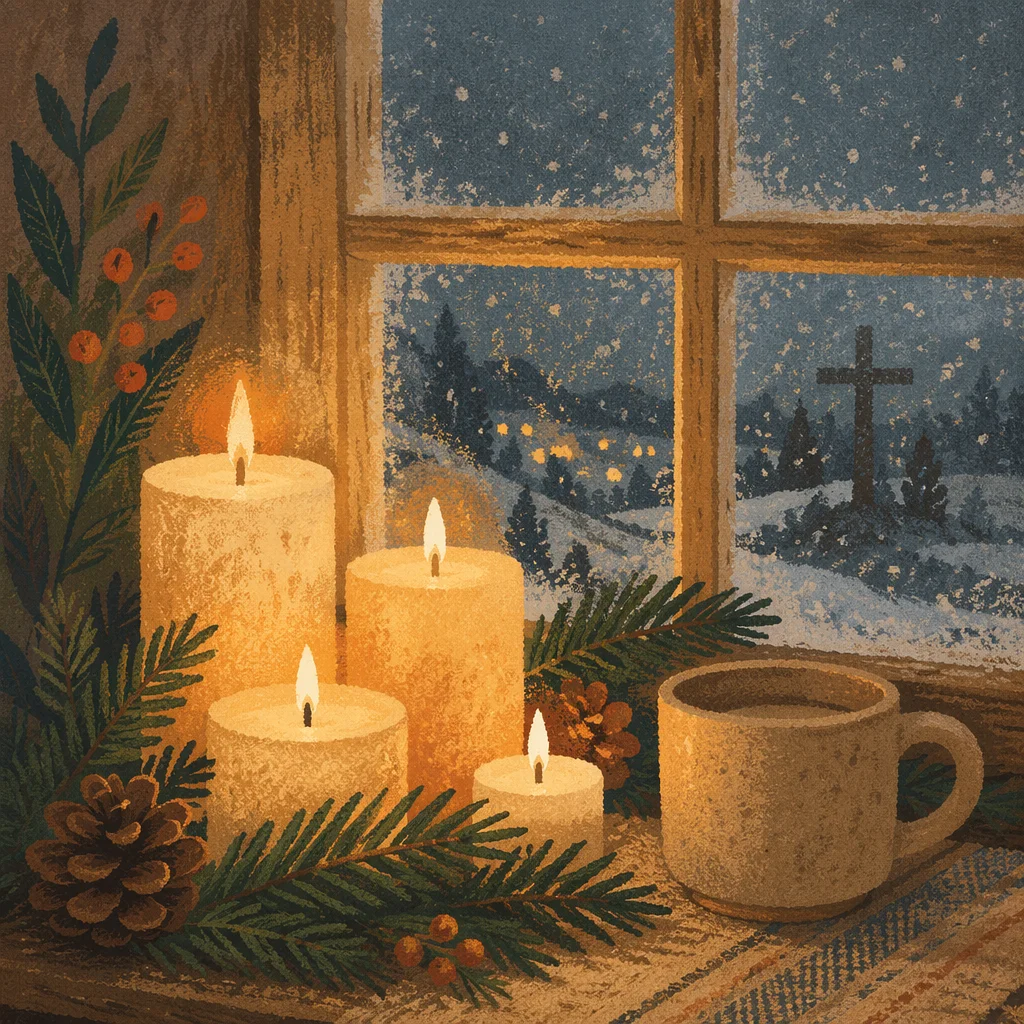 Warm Christmas Candles in Wooden Chapel