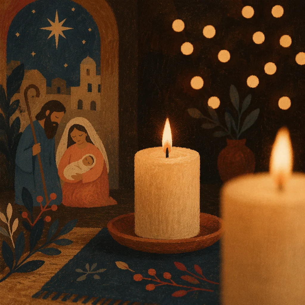 Warm Christmas Candles with Golden Bokeh