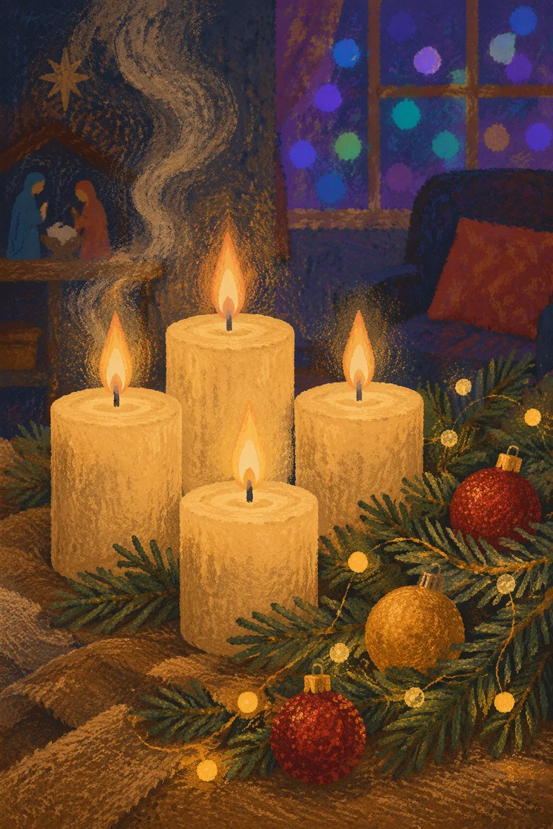 Warm Christmas Candles with Festive Bokeh