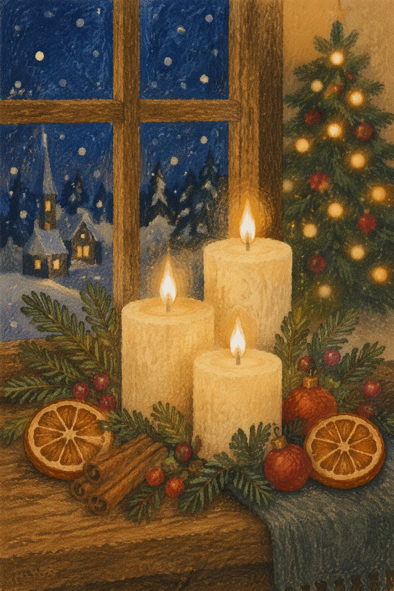 Warm Christmas Candles with Golden Bokeh