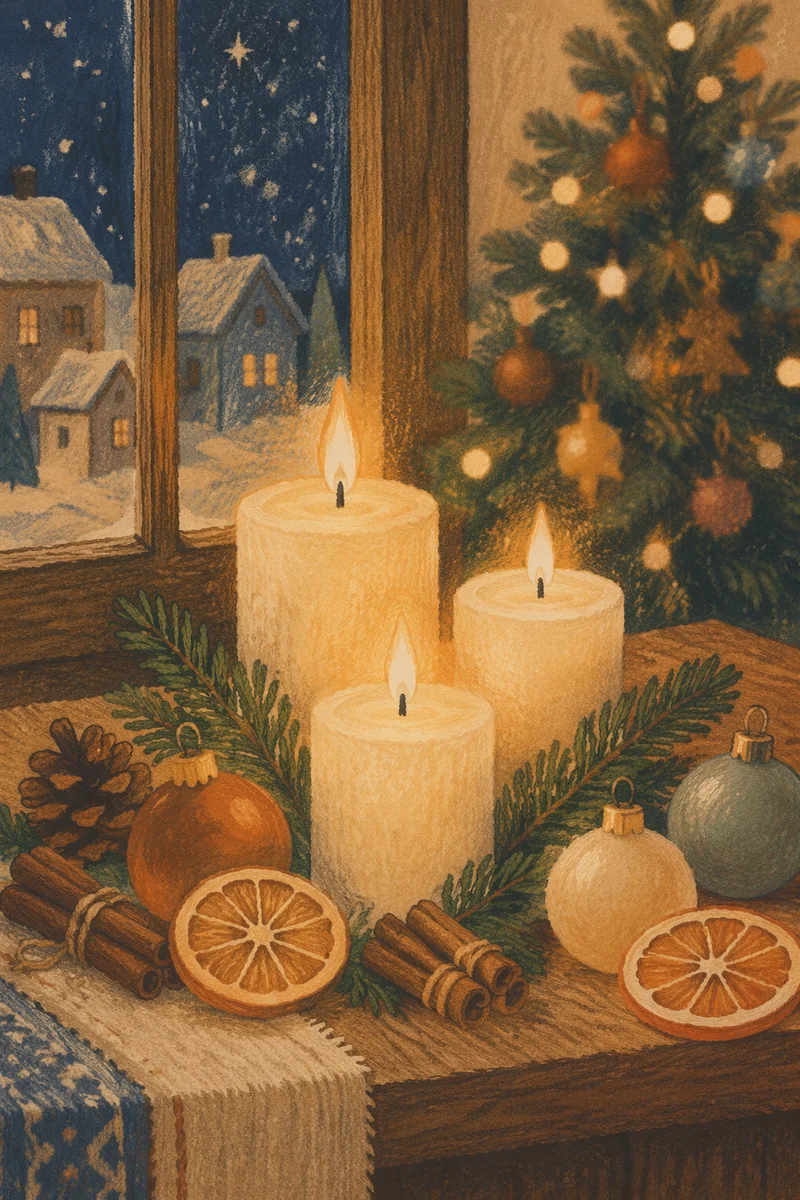 Warm Christmas Candles with Golden Bokeh