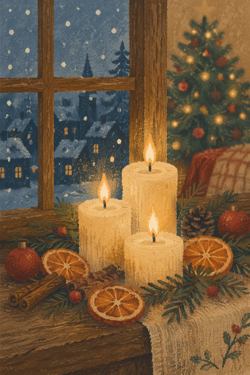 Warm Christmas Candles with Golden Bokeh