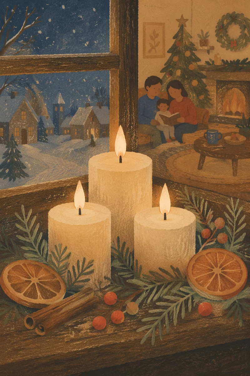 Warm Christmas Candles with Golden Bokeh