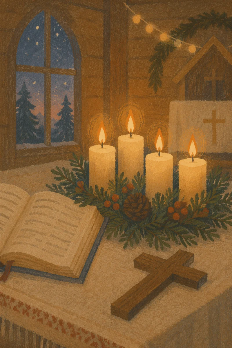 Warm Christmas Candles in Quiet Chapel