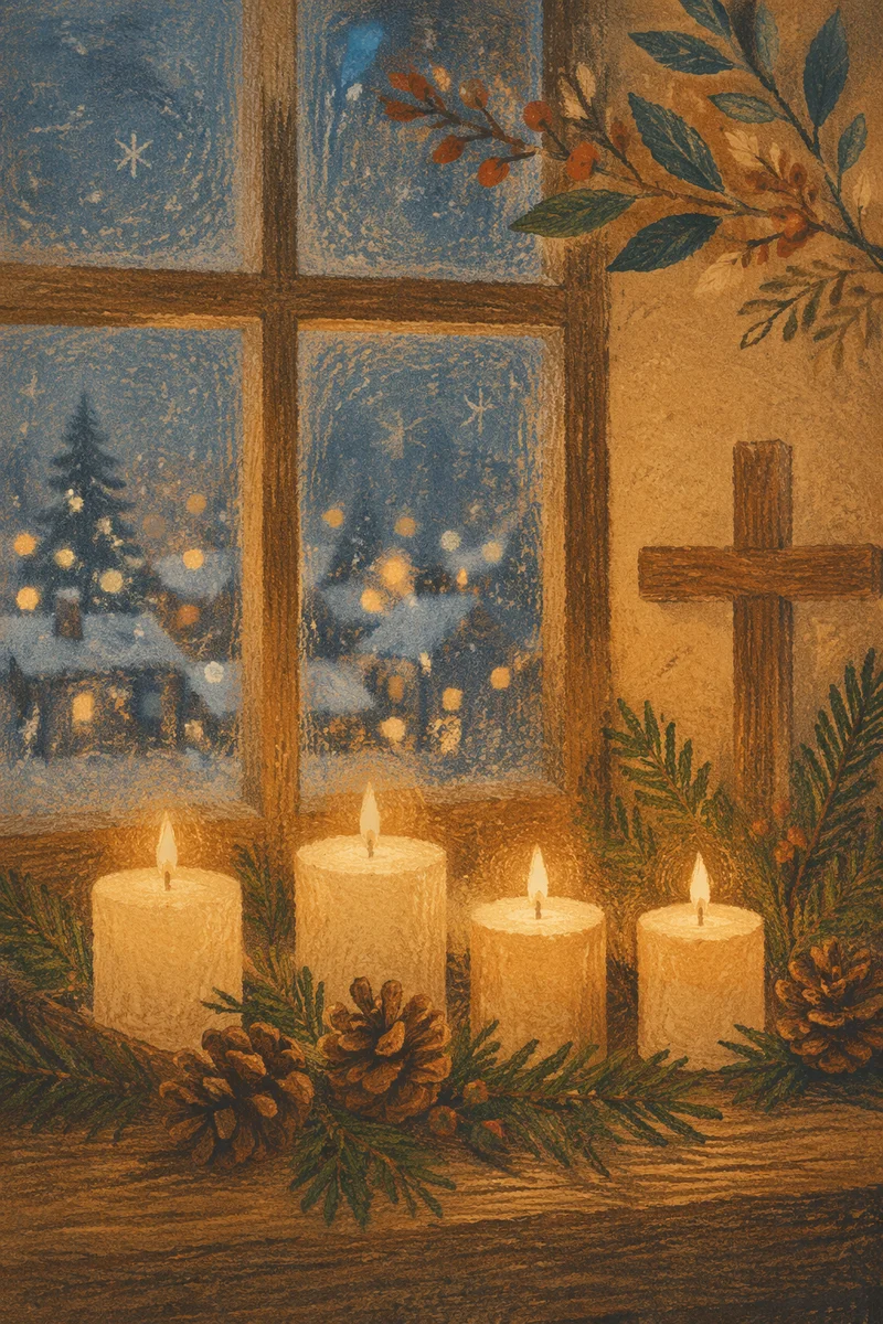 Warm Christmas Candles in Chapel Window