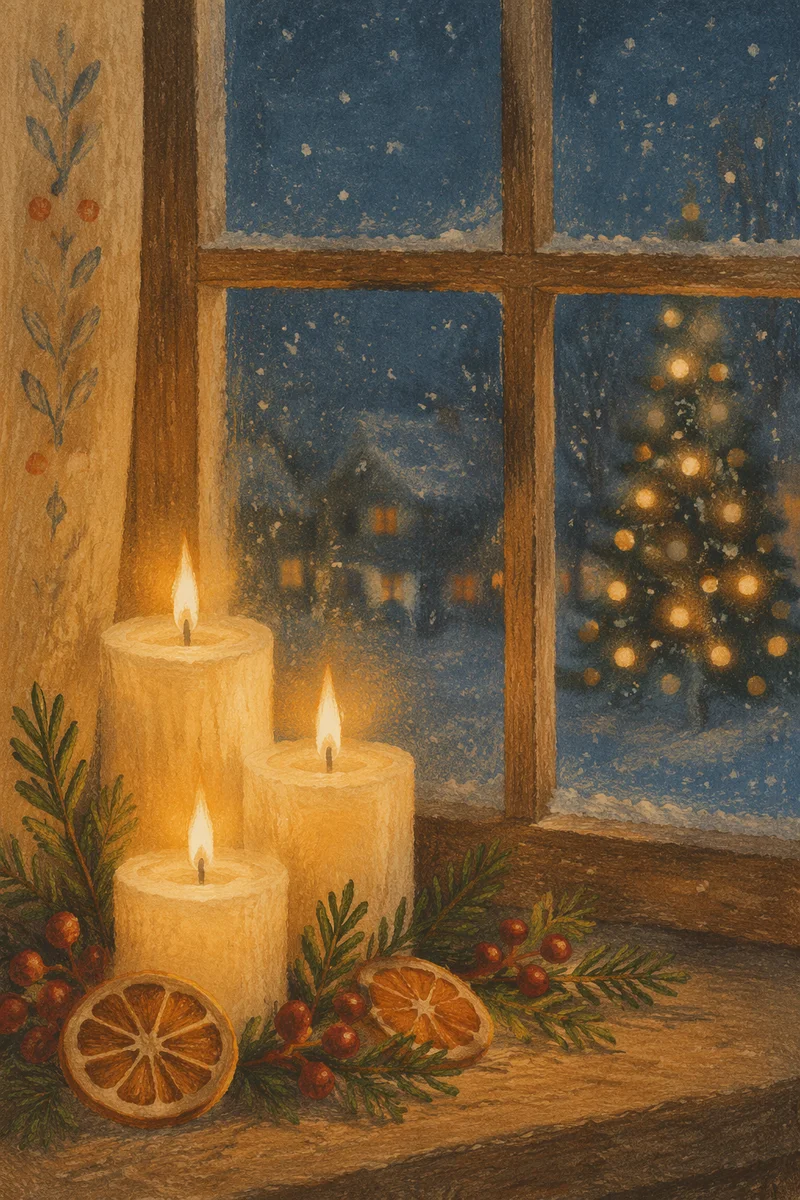 Rustic Christmas Candles with Golden Bokeh