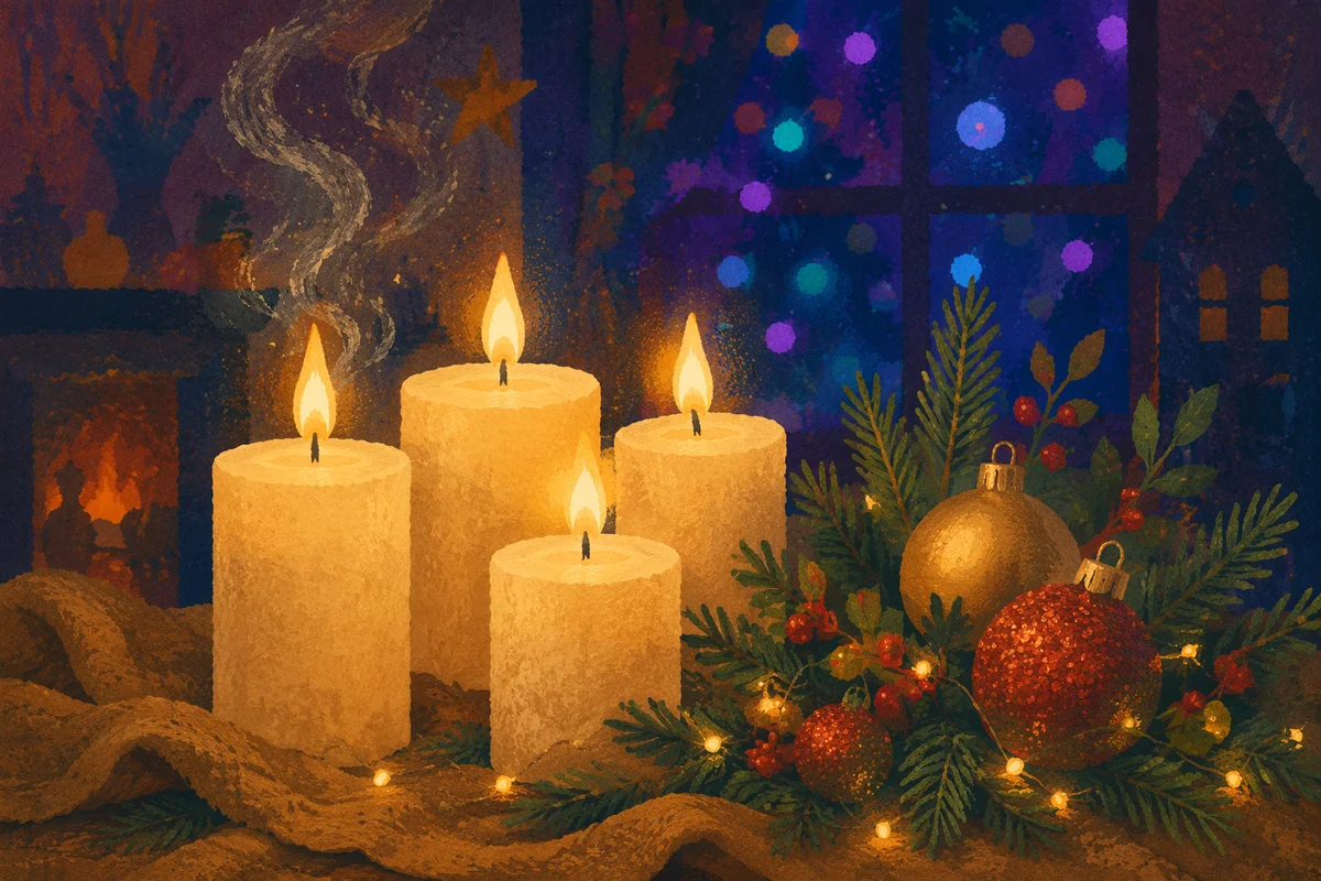 Warm Christmas Candles with Festive Bokeh