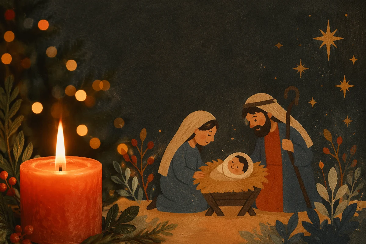 Warm Christmas Candle with Golden Bokeh