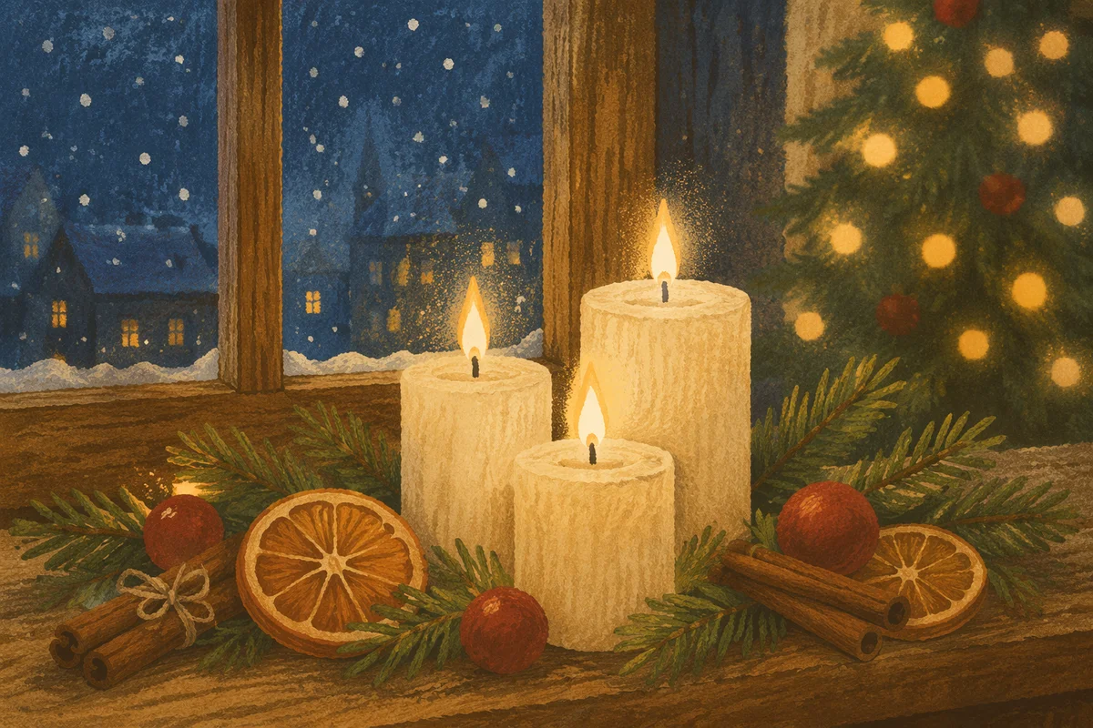 Warm Christmas Candles with Golden Bokeh