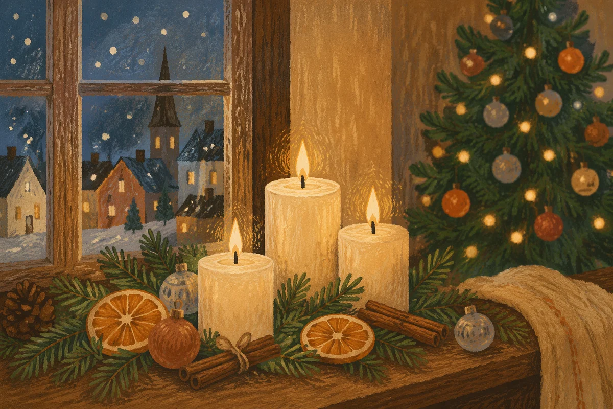 Warm Christmas Candles with Golden Bokeh