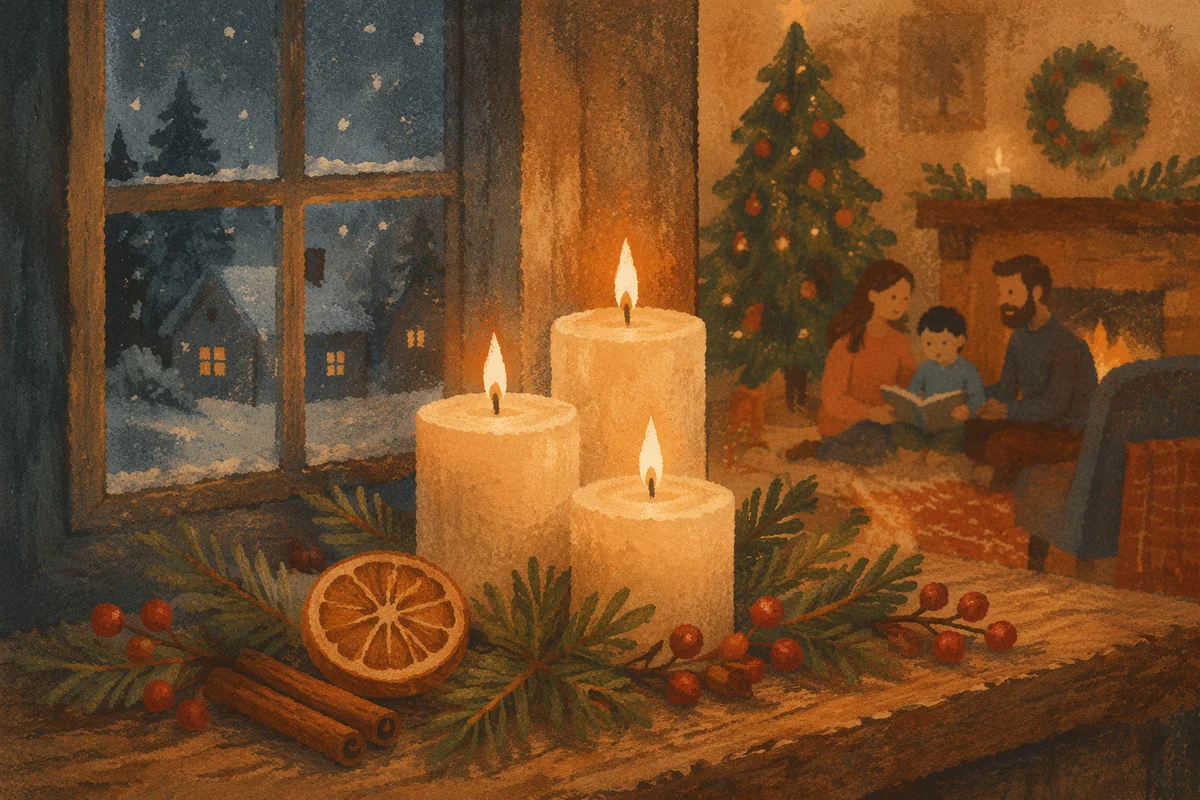 Warm Christmas Candles with Golden Bokeh