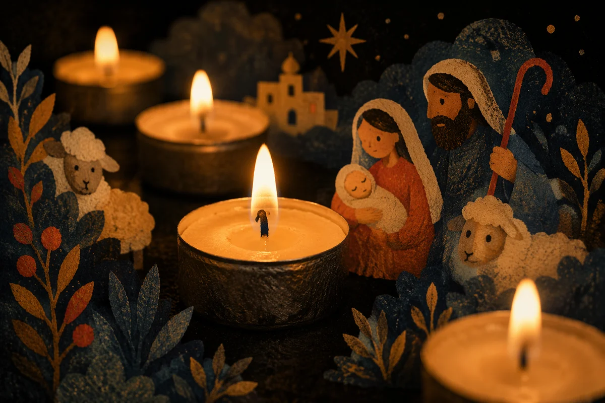 Warm Christmas Tea Lights in Candlelit Bokeh
