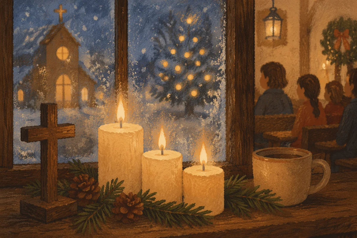 Warm Advent Candles with Cross and Bokeh