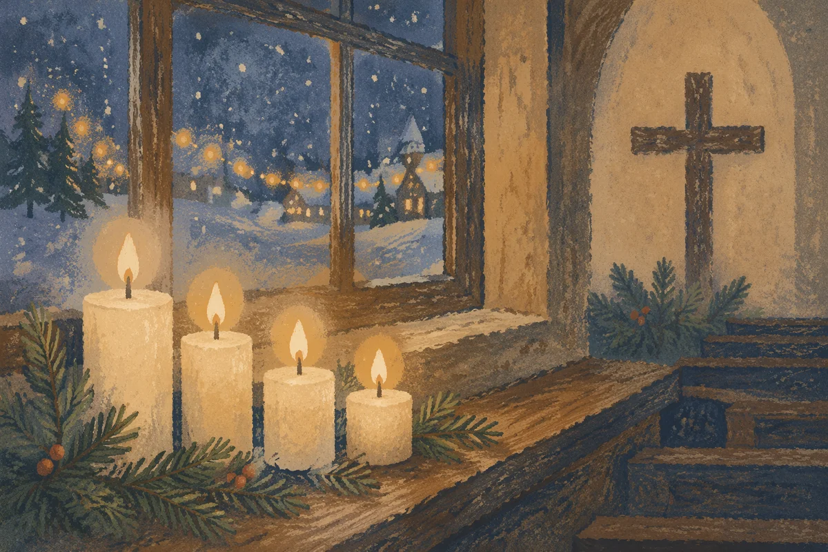 Warm Christmas Candles in Chapel Window