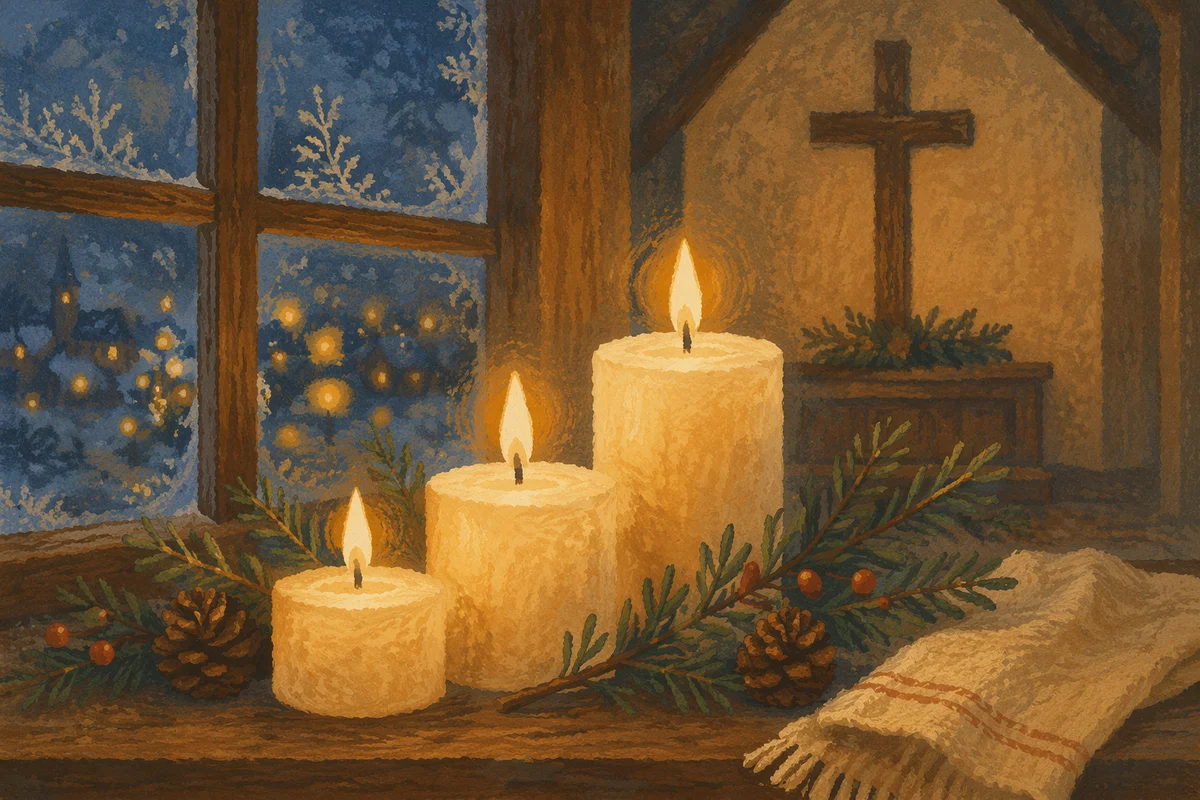 Warm Christmas Candles in Quiet Chapel