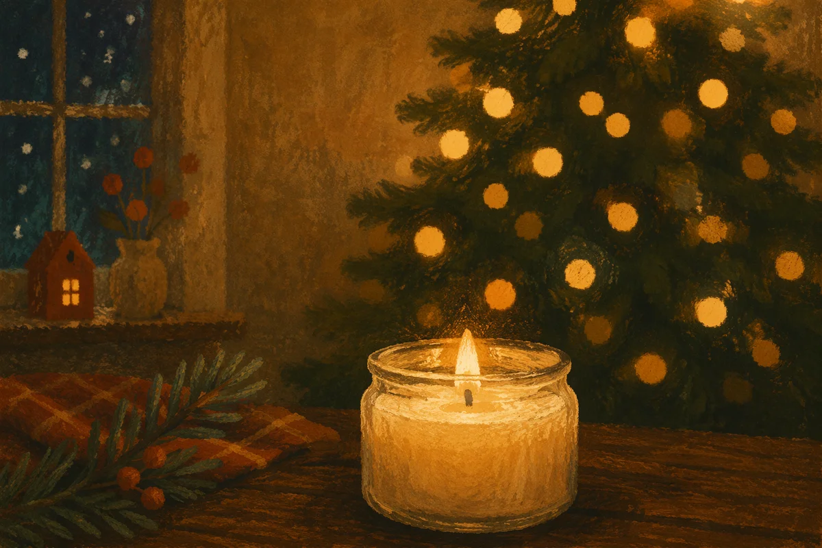Warm Christmas Candle with Golden Bokeh