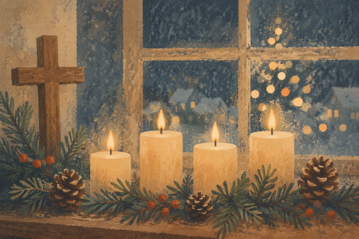Warm Christmas Candles in Wooden Chapel