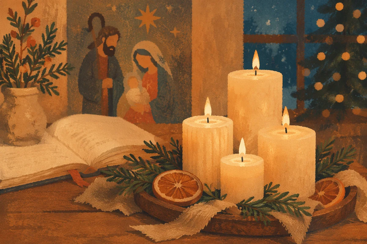 Warm Christmas Candles with Golden Bokeh