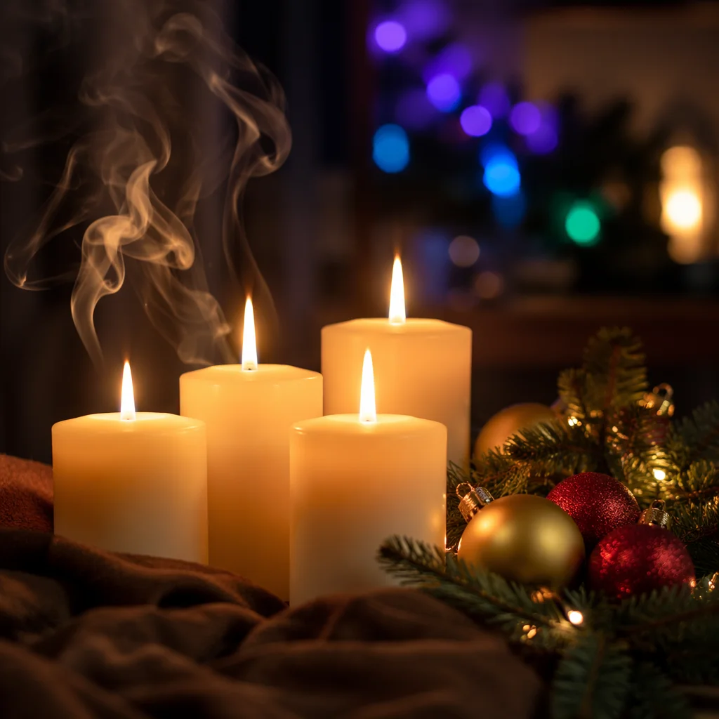 Warm Christmas Candles with Festive Bokeh