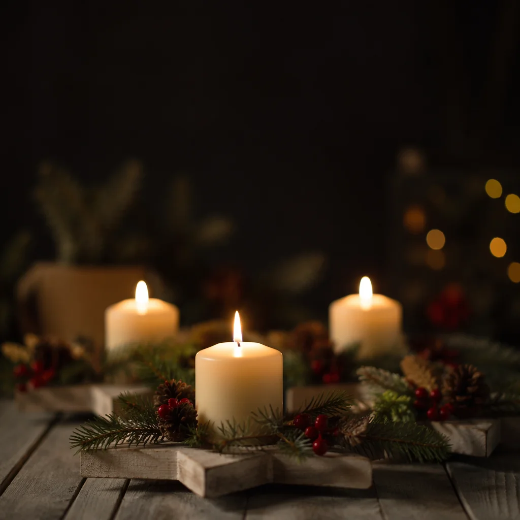 Warm Christmas Candles with Golden Bokeh