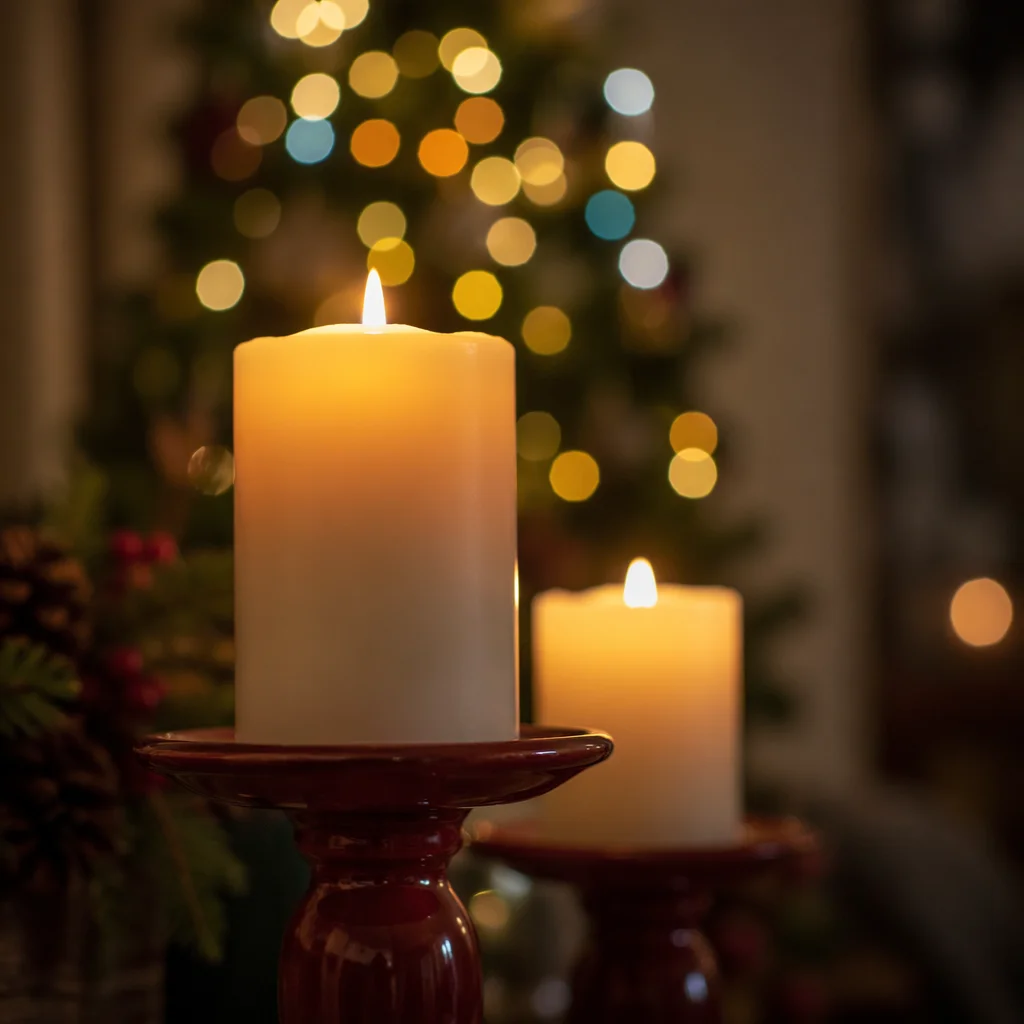Warm Christmas Candles with Festive Bokeh