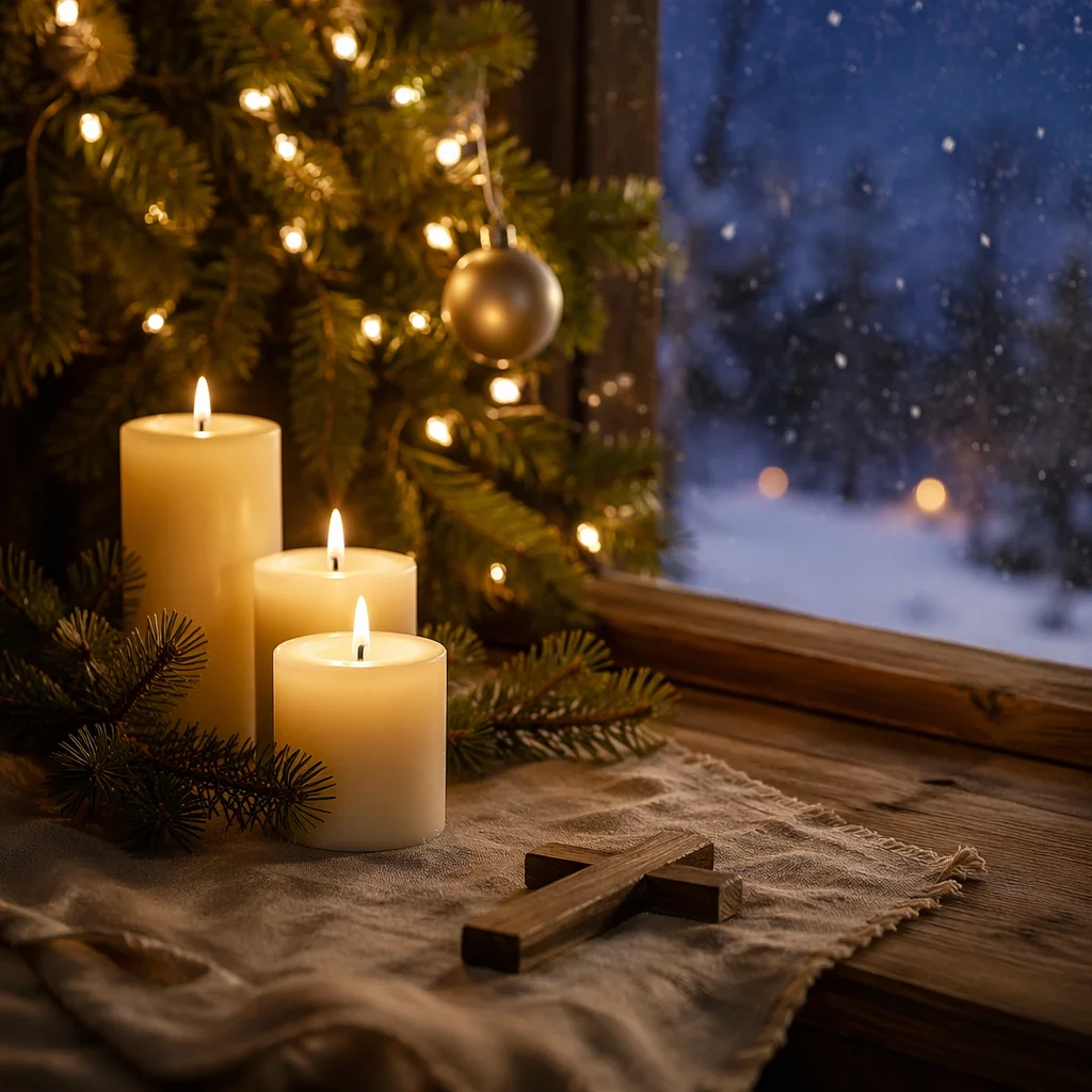 Warm Christmas Candles with Winter Bokeh