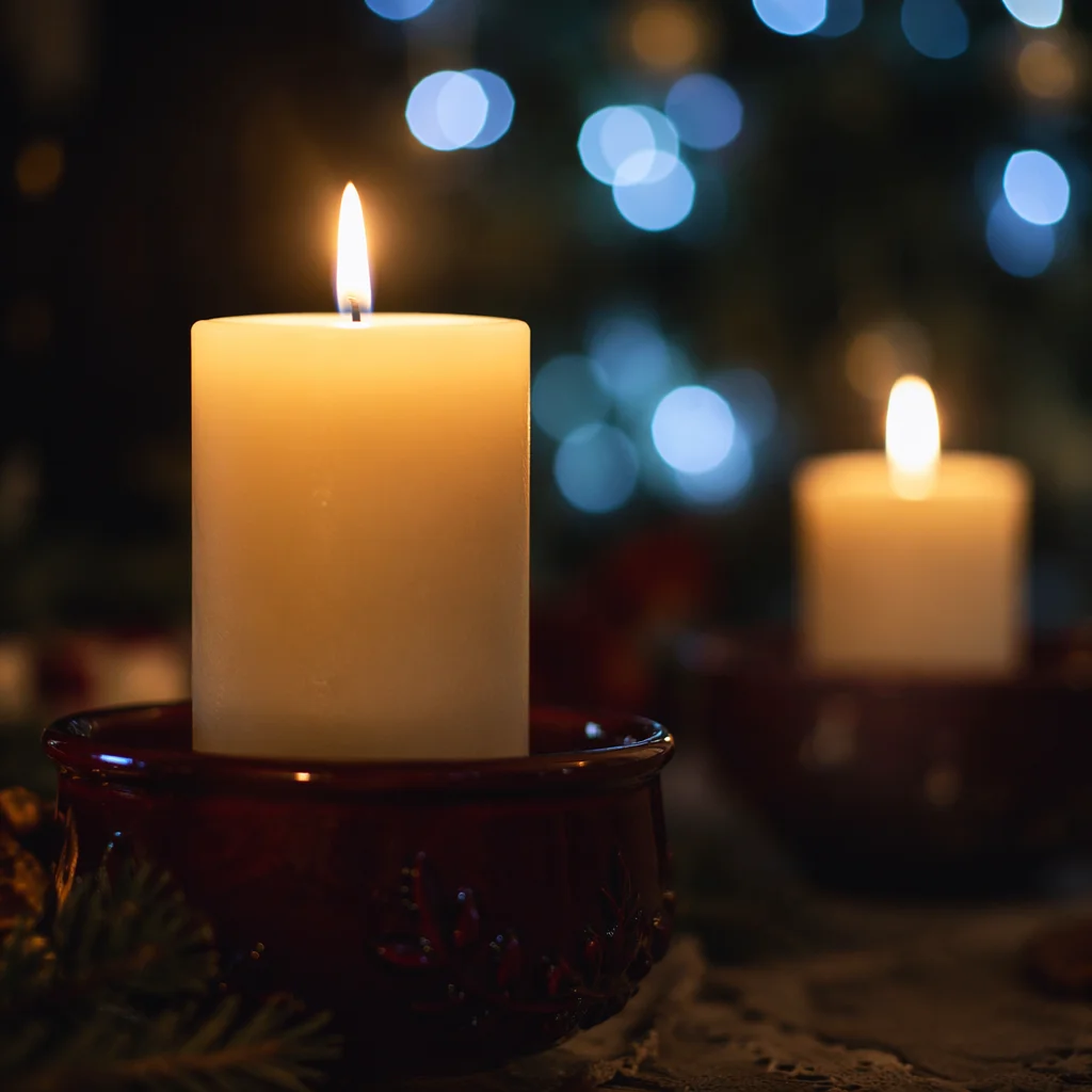 Warm Christmas Candles with Holiday Bokeh