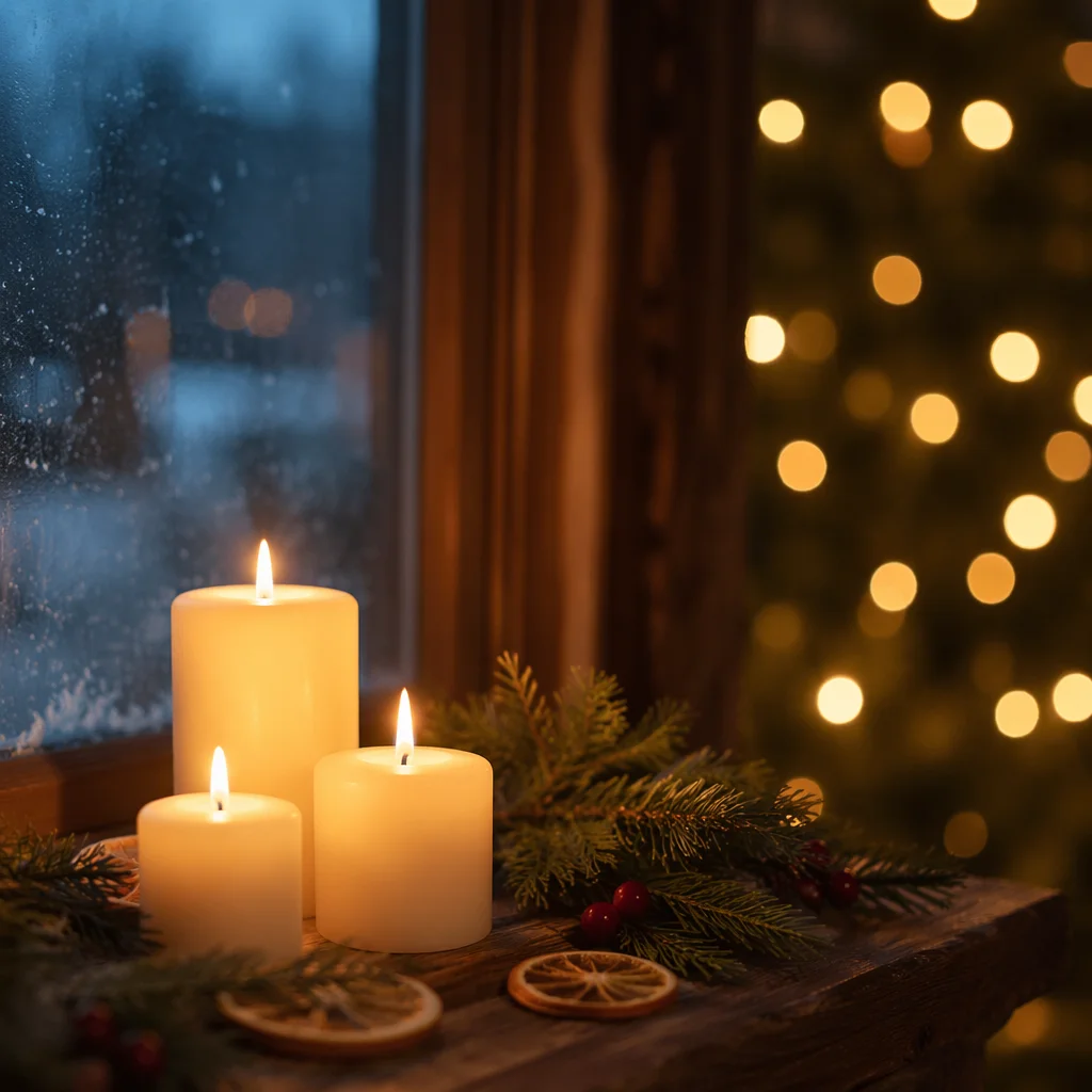 Warm Christmas Candles with Golden Bokeh